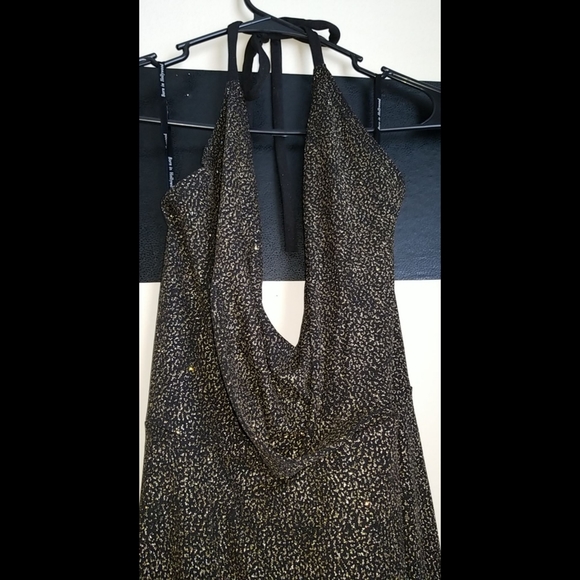 Glitter Halter Plunging Evening Gown - Picture 12 of 16